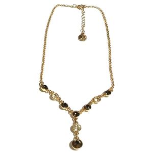 MONET VINTAGE GOLD-TONE DARK GRAY AND CLEAR RHINESTONE Y-SHAPED 15-18" NECKLACE